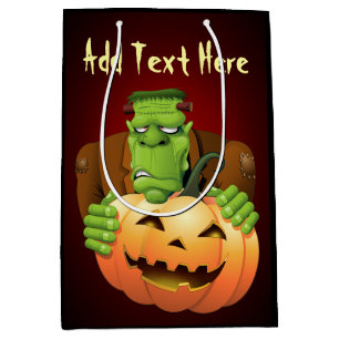 Frankenstein Monster Cartoon with Pumpkin Medium Gift Bag