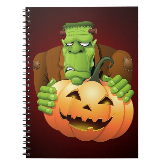 Frankenstein Monster Cartoon with Pumpkin Notebook (Front)