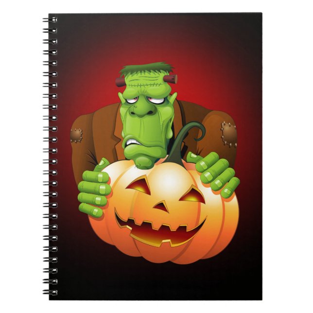 Frankenstein Monster Cartoon with Pumpkin Spiral Notebook (Front)