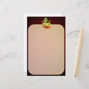 Frankenstein Monster Cartoon with Pumpkin Stationery