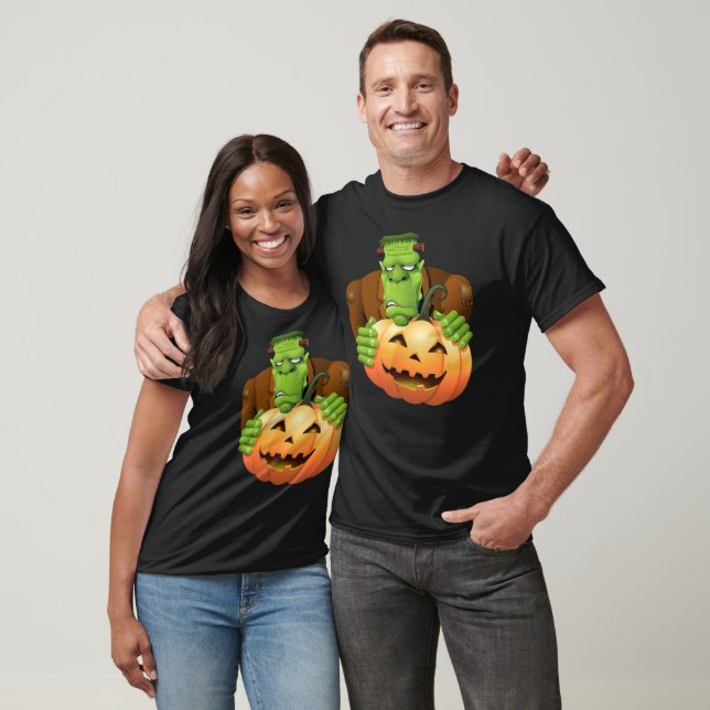 Frankenstein Monster Cartoon with Pumpkin T-Shirt (Unisex)