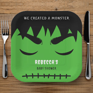Frankenstein Monster Halloween Baby Shower Paper Plate