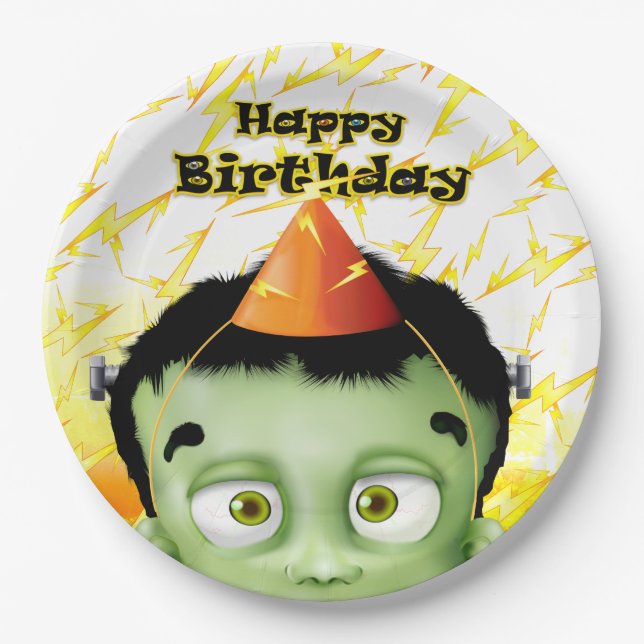 Frankenstein Monster Halloween Birthday Party Paper Plate (Front)