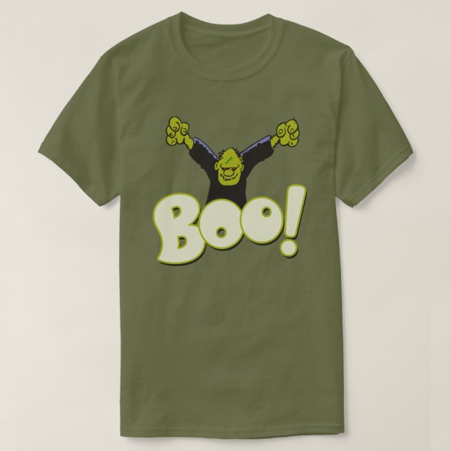 Frankenstein Monster Halloween BOO Type Green T-Shirt (Design Front)