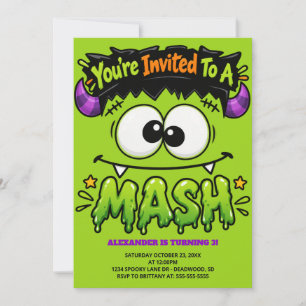 Frankenstein Monster Mash Halloween Birthday Invitation