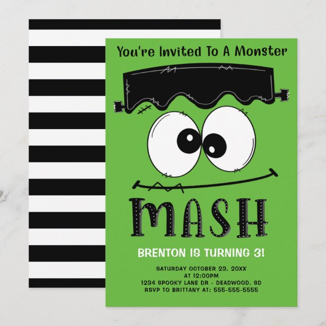 Frankenstein Monster Mash Halloween Birthday Party Invitation (Front/Back)