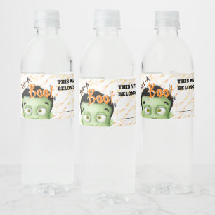 Frankenstein Monster Peek A Boo Halloween Party Water Bottle Label