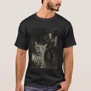 Frankenstein Monster Selfie Orange Cat Rock Music T-Shirt