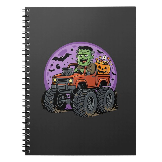 Frankenstein Monster Truck Halloween Graphic Desig Notebook (Front)