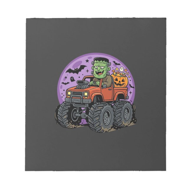 Frankenstein Monster Truck Halloween Graphic Desig Notepad (Front)