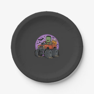 Frankenstein Monster Truck Halloween Graphic Desig Paper Plate
