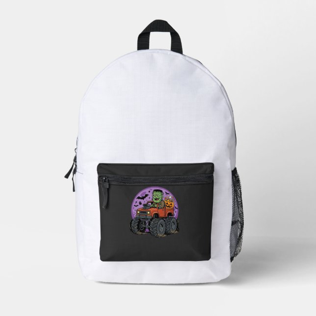 Frankenstein Monster Truck Halloween Graphic Desig Printed Backpack (Front)