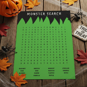 Frankenstein Monster Word Search Baby Shower Game