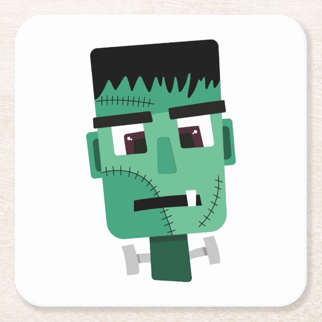 Frankenstein Monster's Head Square Paper Coaster (Front)