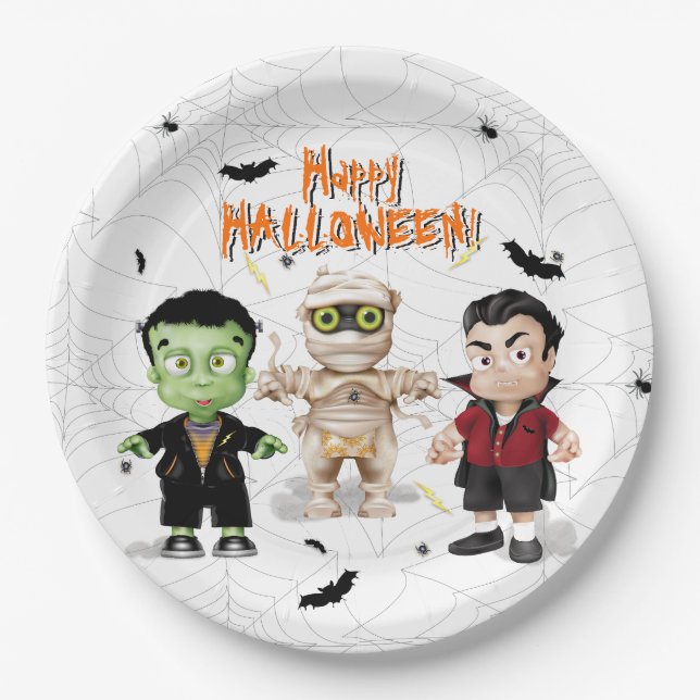Frankenstein Mummy Dracula Halloween Monster Party Paper Plate (Front)