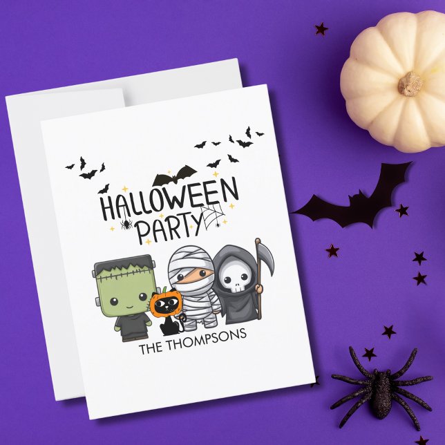 Frankenstein Mummy Grim Reaper Cute Cat Halloween Postcard (Creator Uploaded)