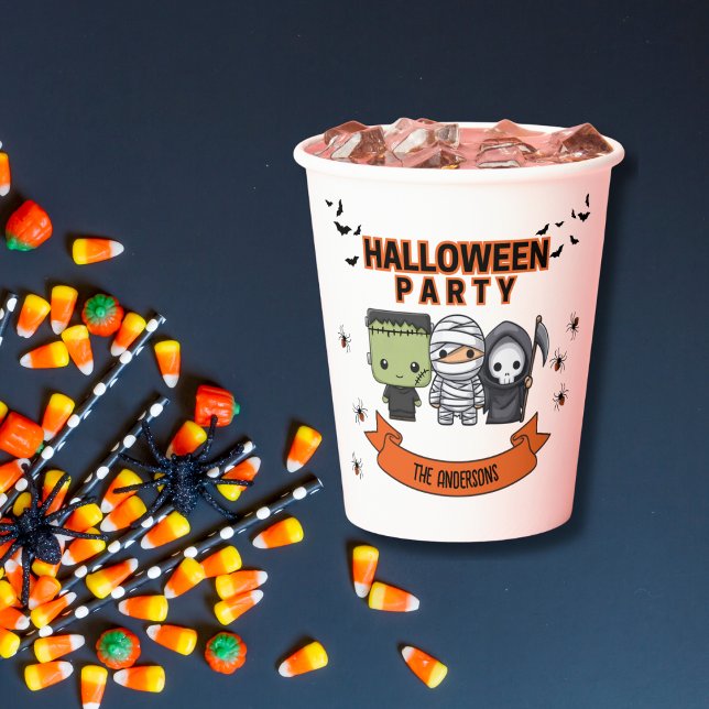 Frankenstein Mummy Grim Reaper Spooky Halloween Paper Cups (Creator Uploaded)