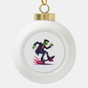 Frankenstein Skater � Cool Halloween Streetwear Sh Ceramic Ball Christmas Ornament