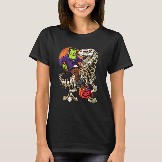 Frankenstein Skeleton T Rex Halloween Dinosaur Kid T-Shirt (Front)