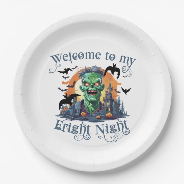 Frankenstein Welcome To My Fright Night  Paper Plate (Front)