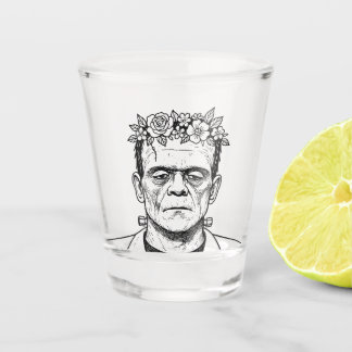 FRankenstien with a flower crown Shot Glass