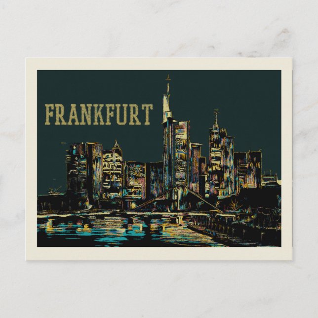 Frankfurt by Night Cityscape Illustration  Postcard (Front)