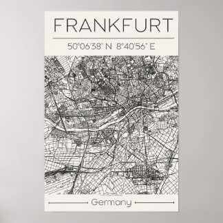 Frankfurt City Map Poster Modern Minimal Urban Art