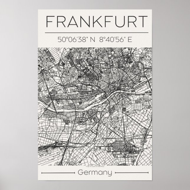 Frankfurt City Map Poster Modern Minimal Urban Art (Front)
