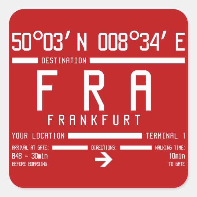 Frankfurt Germany IATA Airport Code Square Sticker (Front)