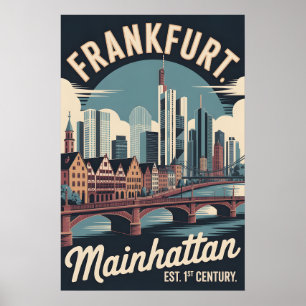 Frankfurt Germany Retro Skyline Cityscape Travel Poster