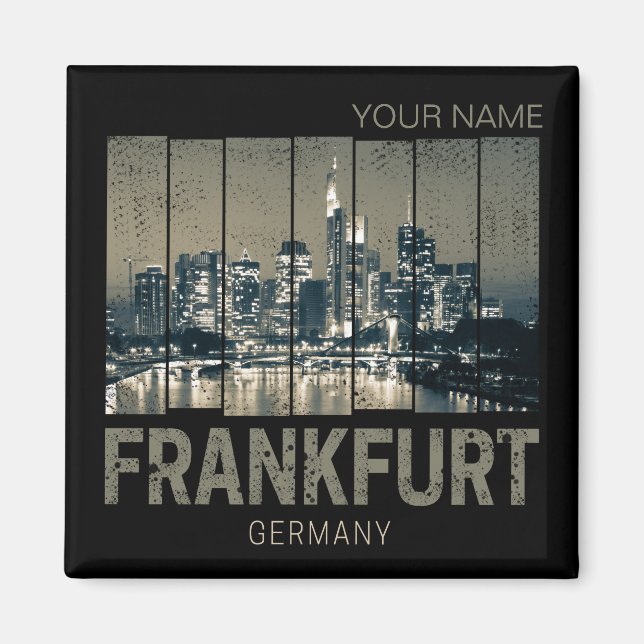 Frankfurt Germany Skyline Retro Vintage Souvenir Magnet (Front)