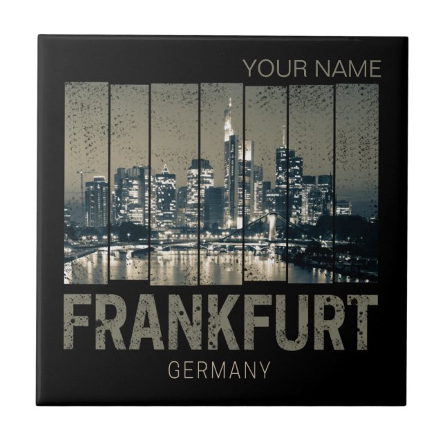 Frankfurt Germany Skyline Retro Vintage Souvenir Tile (Front)