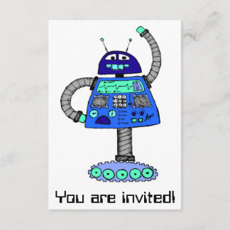 Frankie Robot: Blue on white Invitation