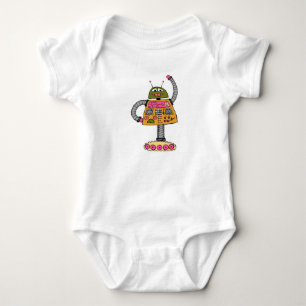 Frankie robot, orange on white baby bodysuit