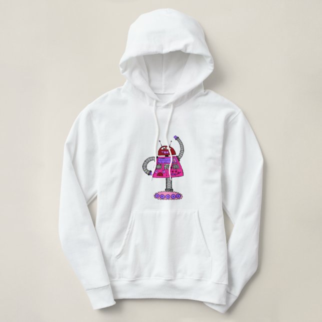Frankie Robot: Pink on white Hoodie (Design Front)