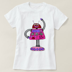 Frankie Robot: Pink on white T-Shirt