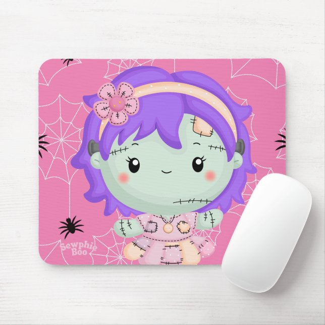 Frankie the Fabric Monster Pink Spiderweb Mouse Pa Pad (With Mouse)