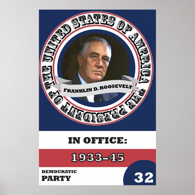 Franklin D. Roosevelt Presidential History Retro Poster (Front)