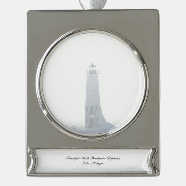 Franklin North Breakwater Lighthouse Silver Plated Banner Ornament (Front)