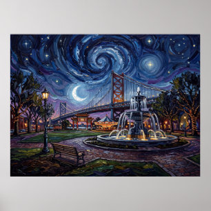 Franklin Square Philadelphia Under Starry Night Poster