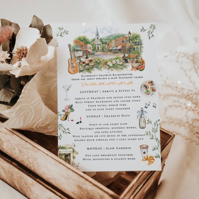 Franklin Tennessee Bachelorette Weekend Itinerary Invitation (Creator Uploaded)