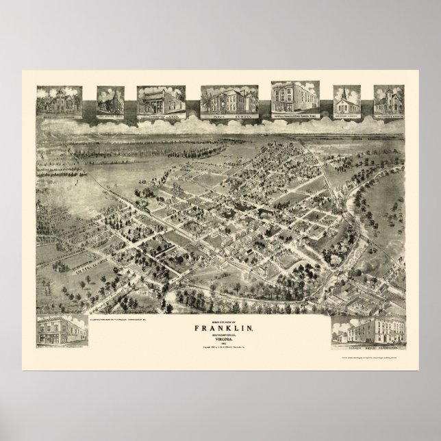 Franklin, VA Panoramic Map - 1907 Poster (Front)
