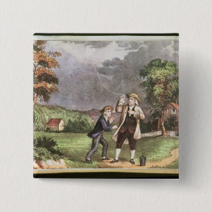 Franklin's experiment in electricity 15 cm square badge