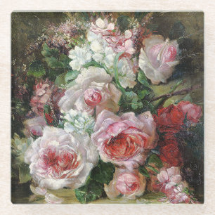 Frans Verhas Vintage Bouquet of Roses Glass Coaster