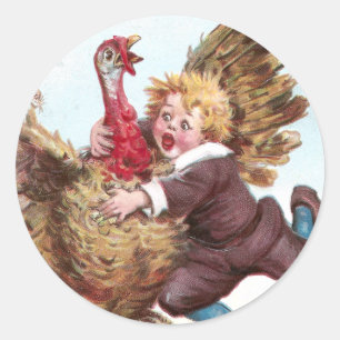 Frantically Flapping Turkey Tries To Fly Away Classic Round Sticker