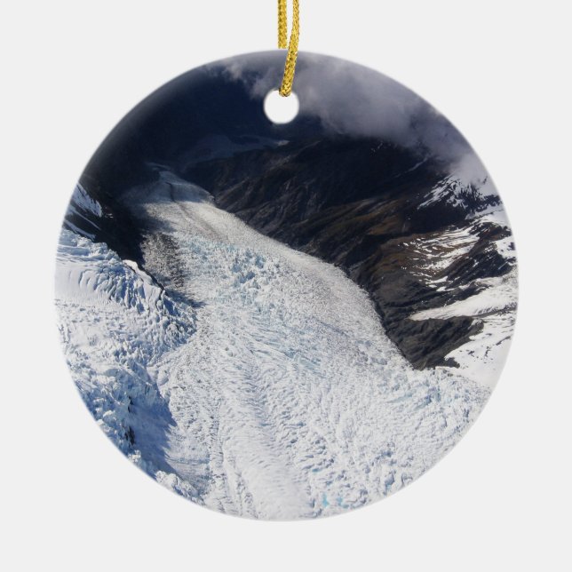 Franz Josef Glacier Aerial View, New Zealand Ceramic Tree Decoration (Front)