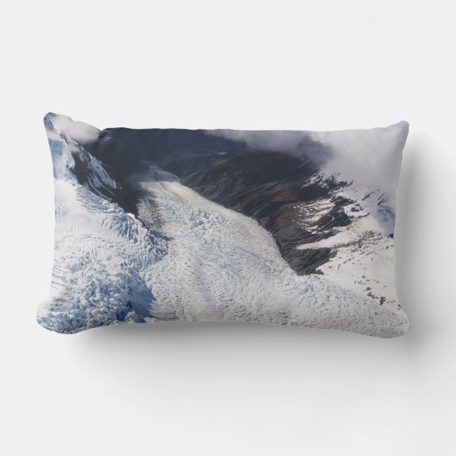 Franz Josef Glacier Aerial View, New Zealand Lumbar Cushion (Front)