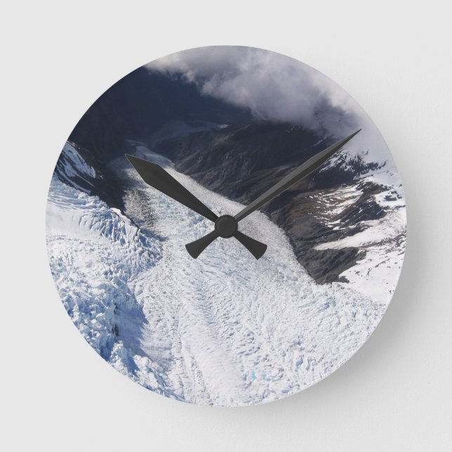 Franz Josef Glacier Aerial View, New Zealand Round Clock (Front)