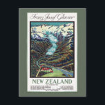 Franz Josef Glacier Vintage Travel Poster Postcard<br><div class="desc">Restored and digitally enhanced reproduction of a travel poster showing the Franz Josef Glacier in New Zealand. Imperfections removed. Colours corrected.</div>