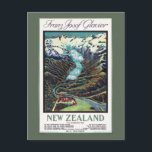 Franz Josef Glacier Vintage Travel Poster Postcard<br><div class="desc">Restored and digitally enhanced reproduction of a travel poster showing the Franz Josef Glacier in New Zealand. Imperfections removed. Colours corrected.</div>